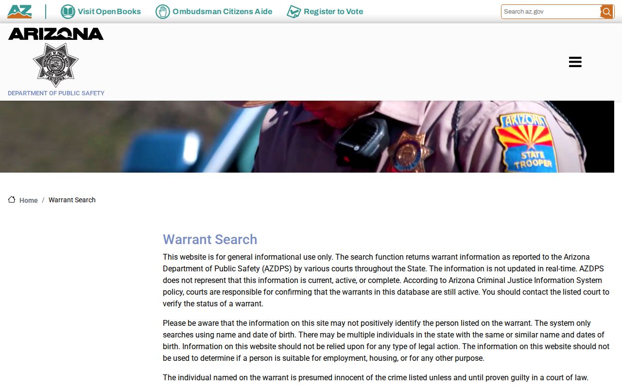 Pima County warrant lookup DPS search fields