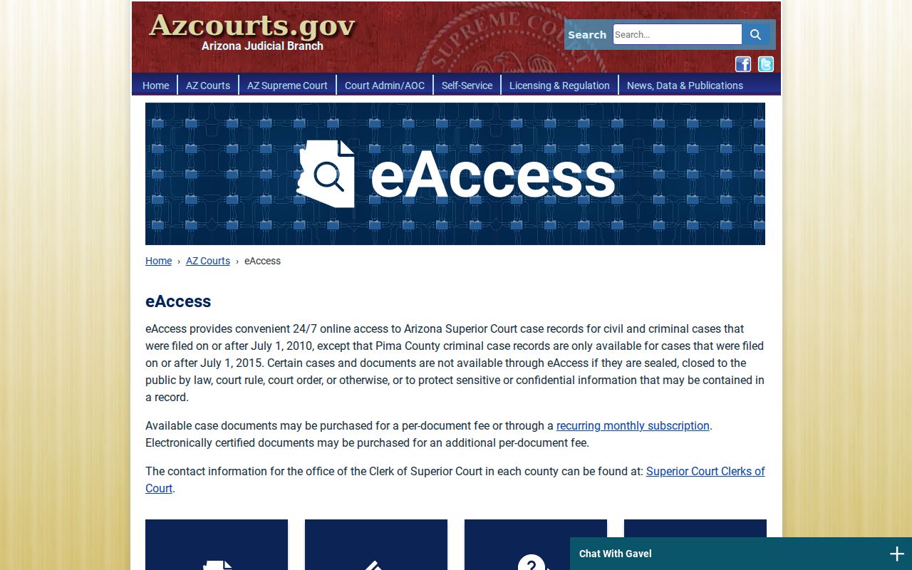 Pima County outstanding warrants eAccess document portal
