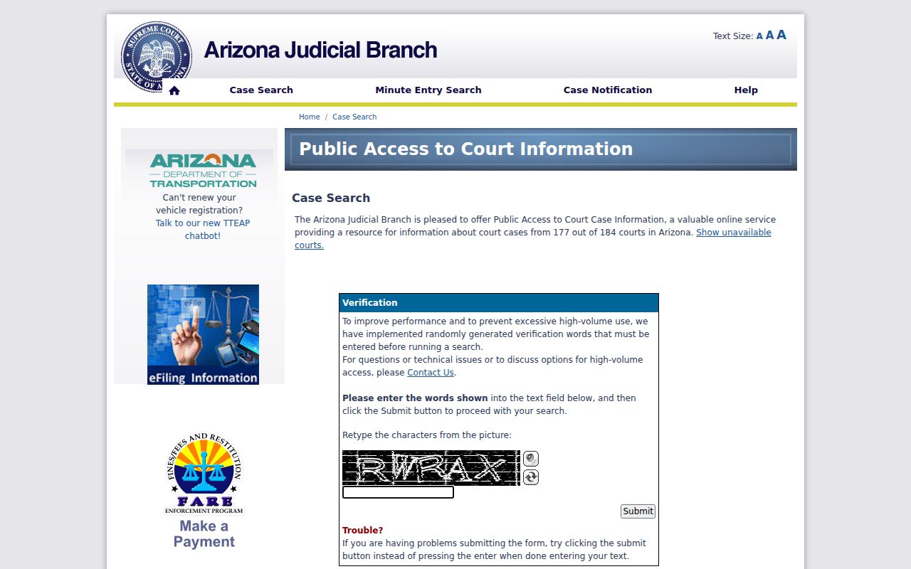 Pima County outstanding warrant Public Access case search