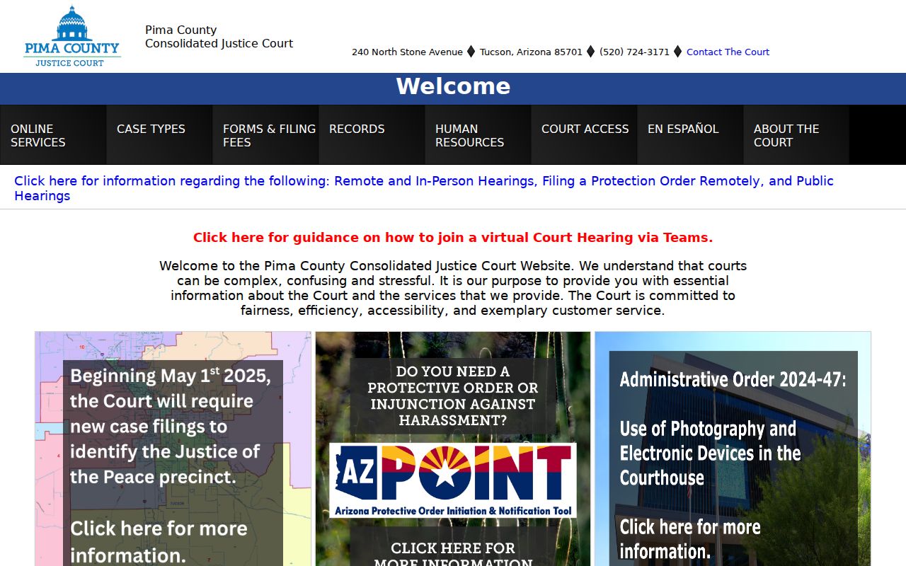 Pima County active warrants Justice Court case portal