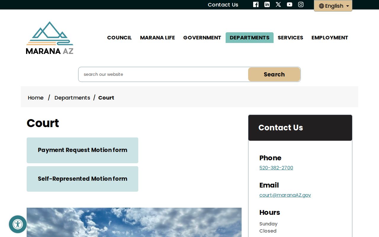 Marana Municipal Court warrant and contact page