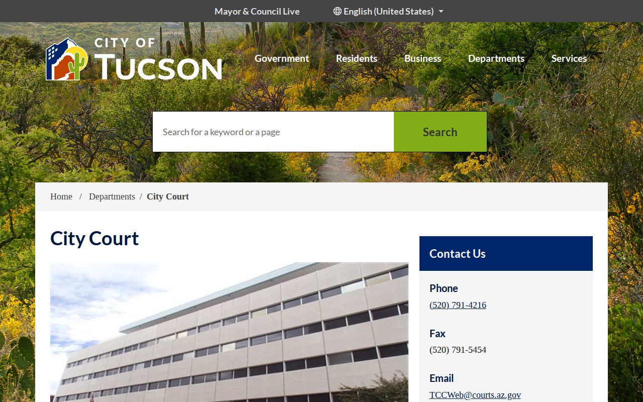 Official Tucson City Court building and contact page