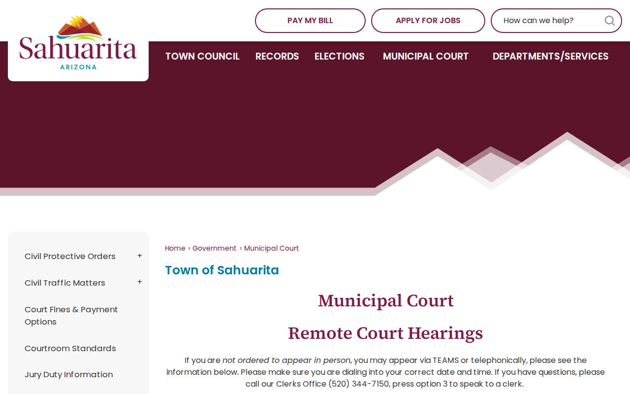 Official Sahuarita Municipal Court warrant contact page
