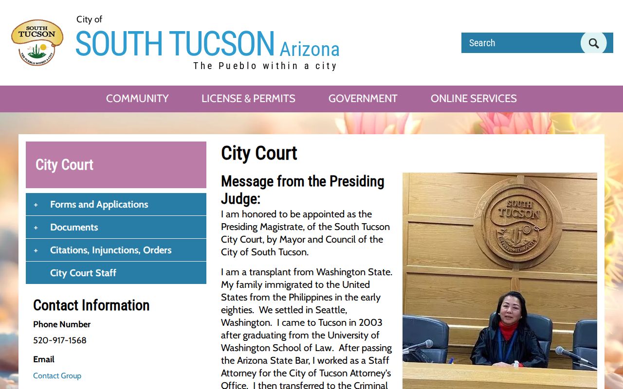Official South Tucson City Court building and record page
