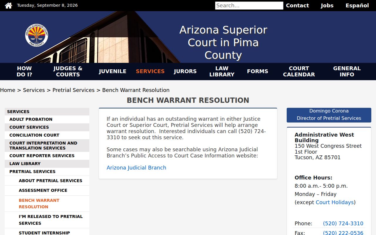 Pima County warrant records Pretrial Services information